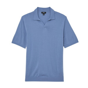 REISS Duchie Merino Wool Open-Collar Polo Shirt in Nordic Blue